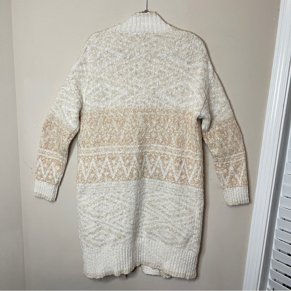 ❌SOLD❌JOIE Open Front Longline Cardigan Nordic Knit Beige, Large - Picture 5 of 10